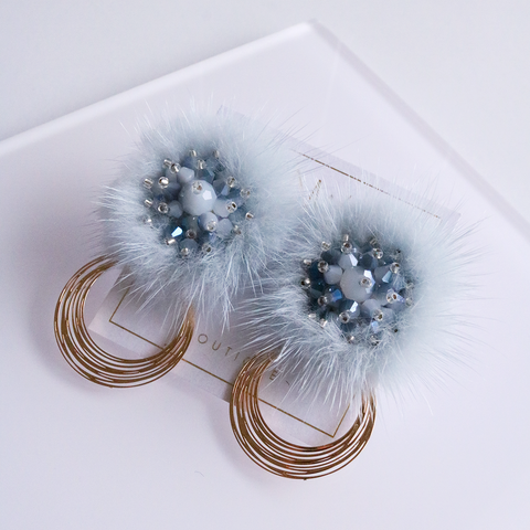 Elegant Fluffs Earrings - Ice Blue