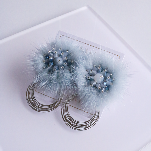 Elegant Fluffs Earrings - Ice Blue