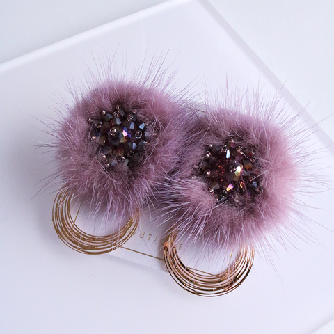 Elegant Fluffs Earrings - Plum Purple
