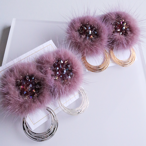 Elegant Fluffs Earrings - Plum Purple