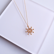 Ship Wheel Pendant, 16k Gold Plated
