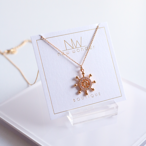 Ship Wheel Pendant, 16k Gold Plated